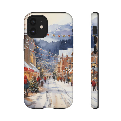 Bustling Victorian Christmas Market - Impact Resistant Phone Case iPhone 12 Mini Glossy